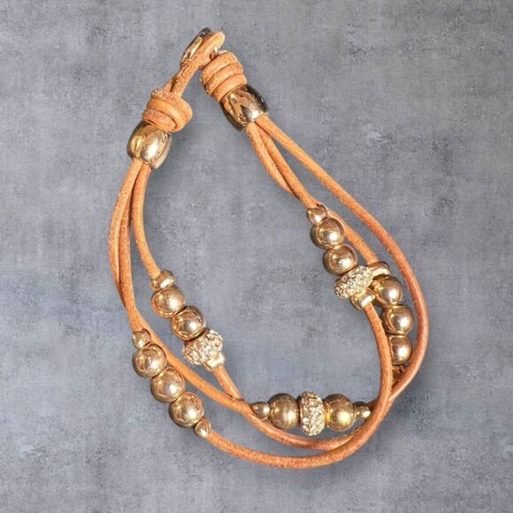 Fossil Multi-Strand Leather Bracelet – Rose Gold & Rhinestones - Picture 2 of 3